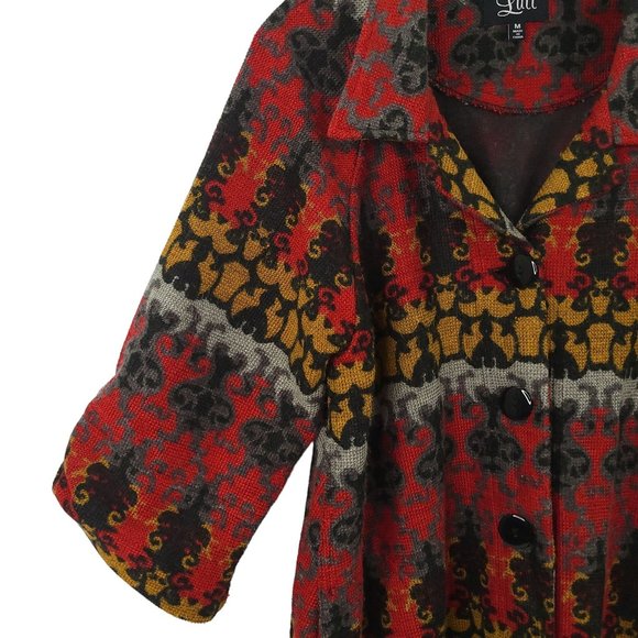 Luii Button Front Cardigan Womens M Wool Blend Slit Pockets Tab Half Sleeve - Picture 11 of 16